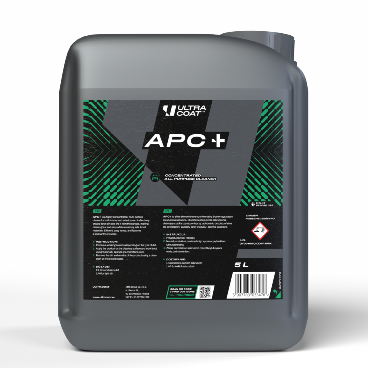 APC+ Highly concentrated formula provides powerful cleaning performance on both interior and exterior surfaces