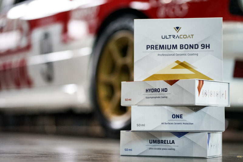 Ceramic coated car paint showing water beading