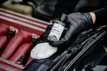 Applying Ultracoat Magnite to black exterior plastic trim below the windscreen wipers