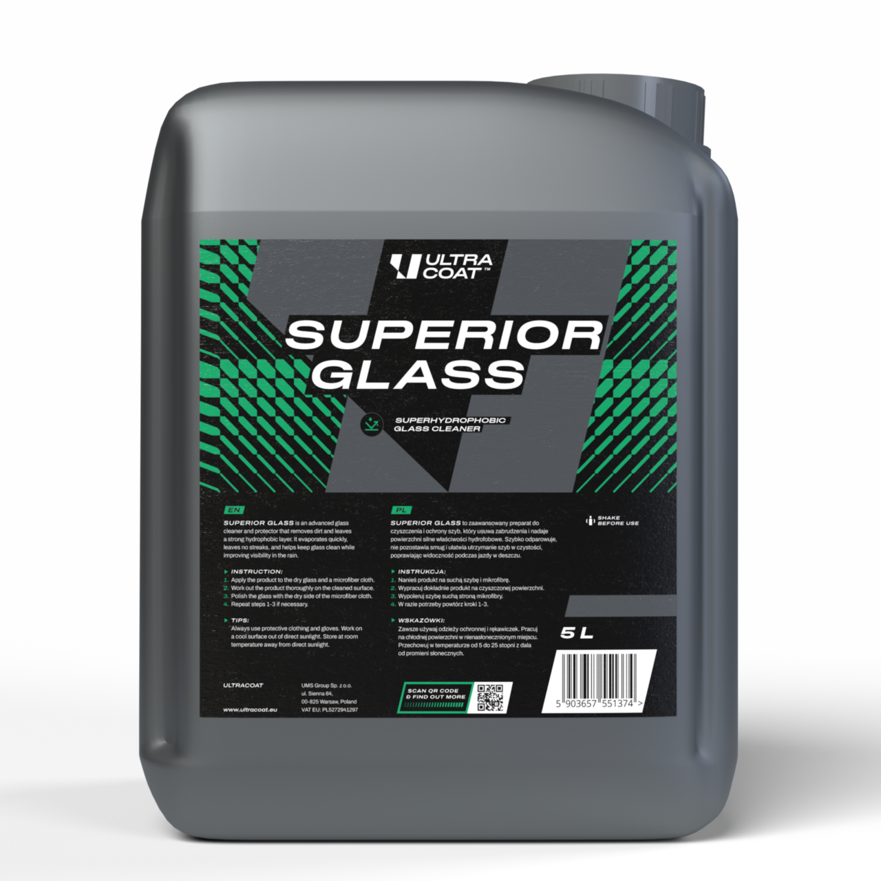 Superior Glass - Effective glass cleaner with a very strong hydrophobic effect!