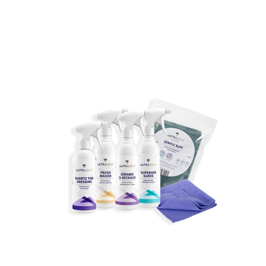 Ultra Showroom Essentials - Ceramic QD, Superior Glass, Quartz Tire Dressing, Fresh Maker, Gentle Buff and Purple Blaze