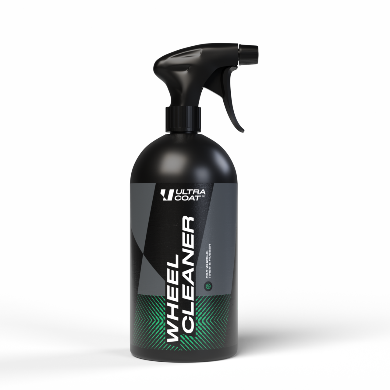 Black spray bottle labeled 'Ultracoat Wheel Cleaner' on a white background