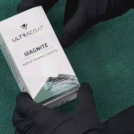 Ultracoat Magnite being applied to a dark car, followed by water beading and running off the coated paint
