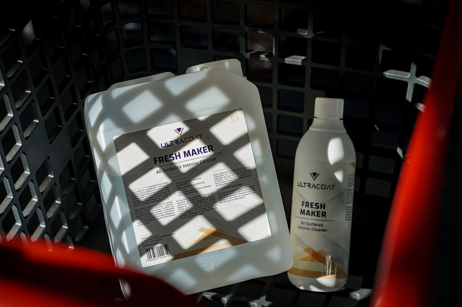 ULTRACOAT Fresh Maker All Surfaces Interior Cleaner in previous packaging, 5 litre canister and 500 ml bottle